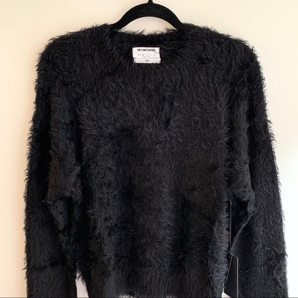 Revolve One Teaspoon Sugarloaf Fuzzy Crop Knit Sweater Black Size S NWT - Picture 4 of 16